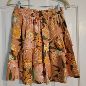 Roxy Floral A-Line Skirt - Orange and Yellow